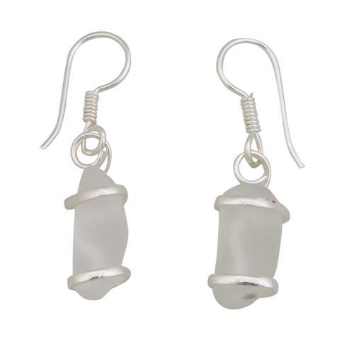 White Pompano Beach Glass Freeform Drop Earrings | Charles Albert Jewelry