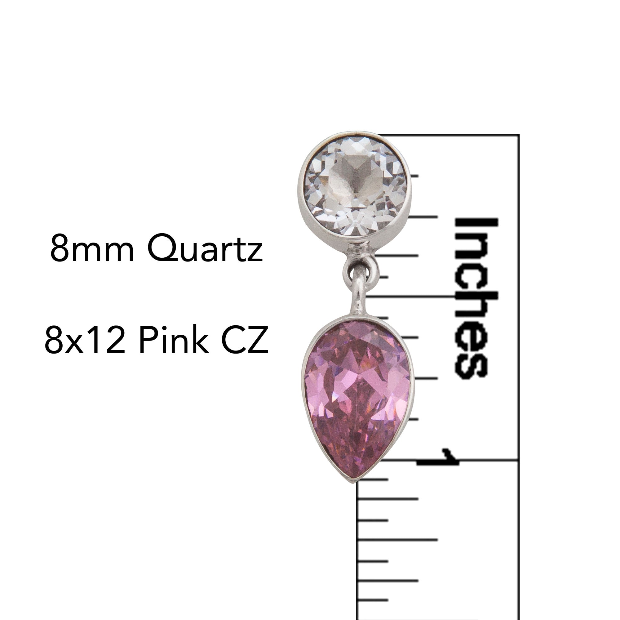 Charles Albert Jewelry - Adore Sterling Silver Quartz and Pink CZ Post Earrings - Measurements