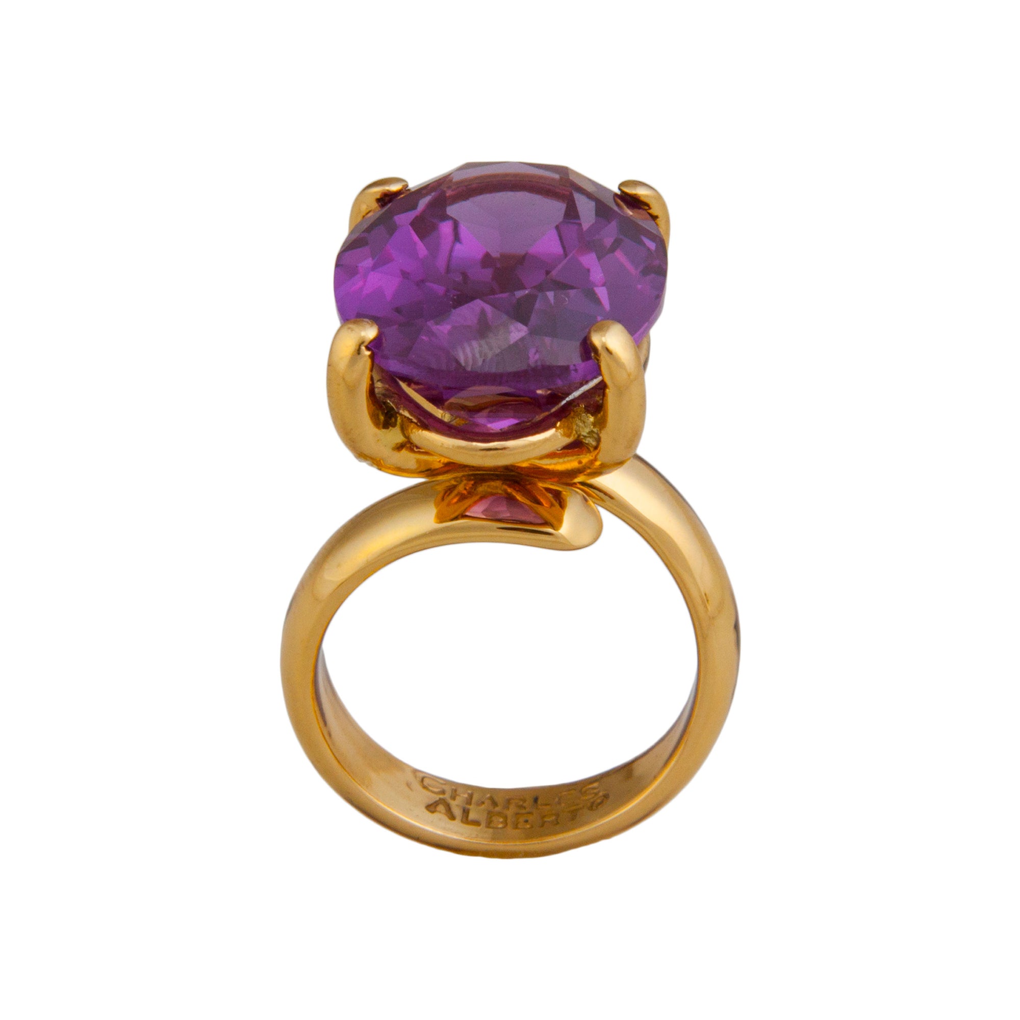 Charles Albert Jewelry - Alchemia Amethyst Prong Adjustable Ring - Front View