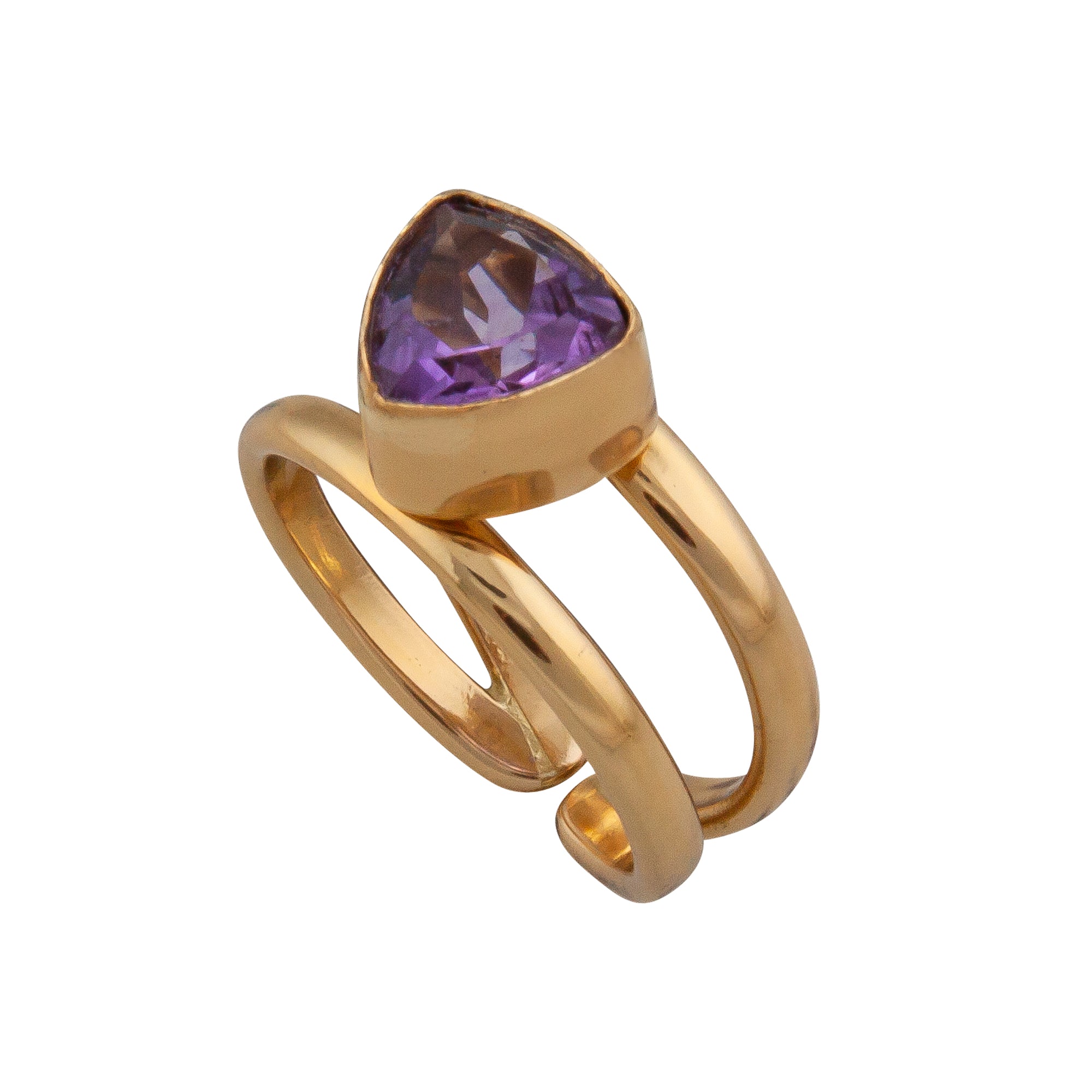 Charles Albert Jewelry - Alchemia Amethyst Trillion Double Band Cuff Ring - Front View