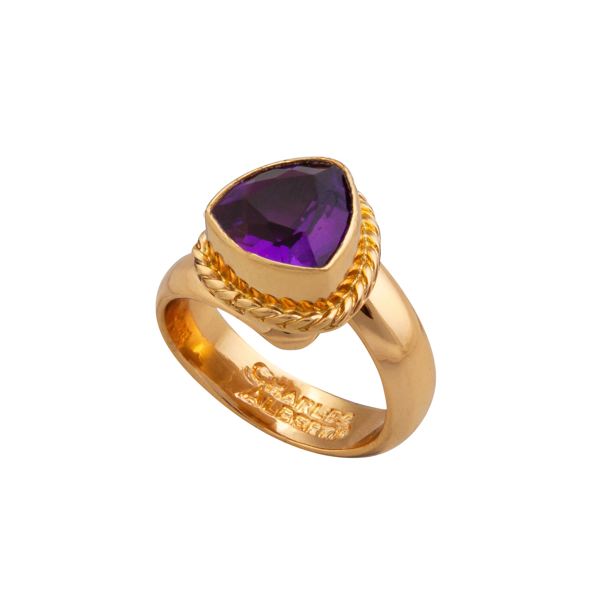 Charles Albert Jewelry - Alchemia Amethyst Trillion Rope Adjustable Ring - Front View