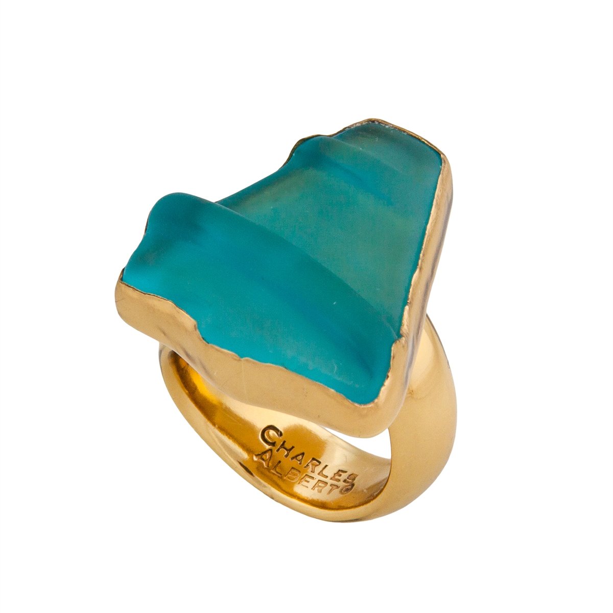 Charles Albert Jewelry - Alchemia Aqua Recycled Glass Adjustable Ring - Side View