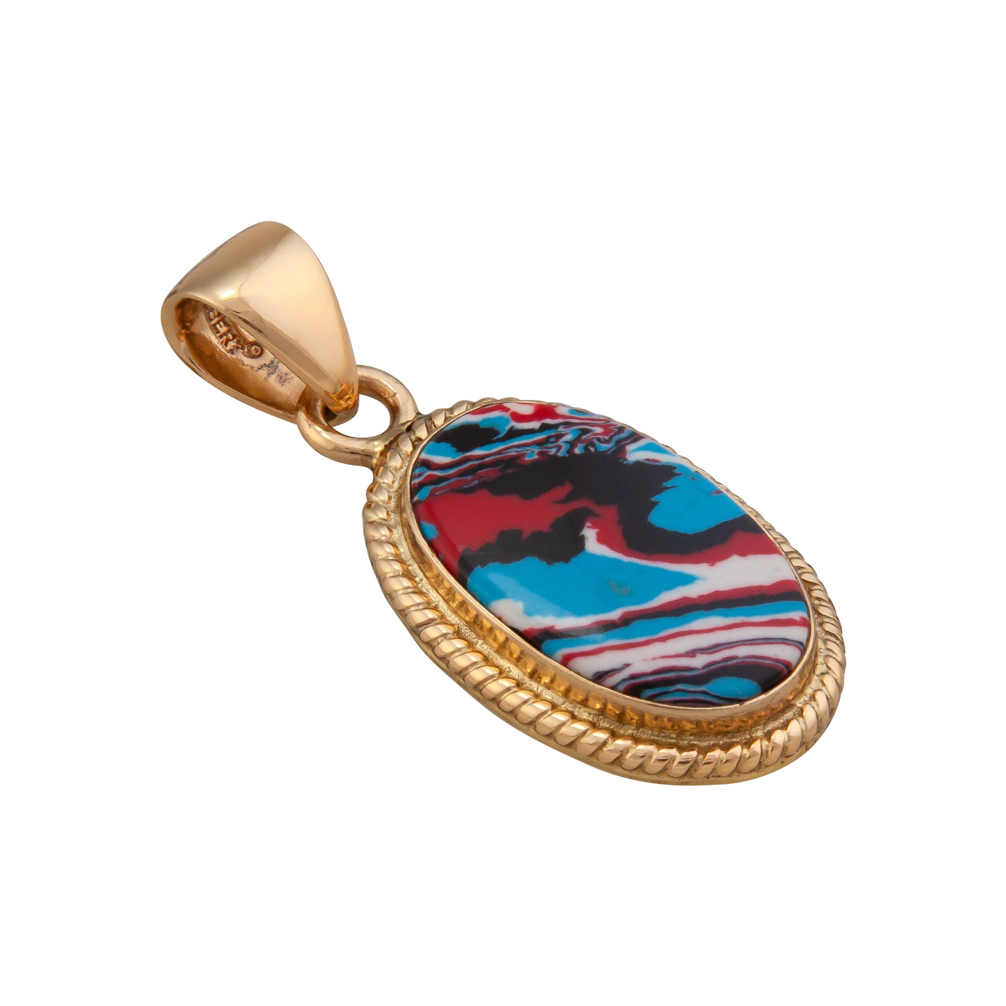 Charles Albert Jewelry - Alchemia Blue Fordite Oval Rope Pendant - Front View