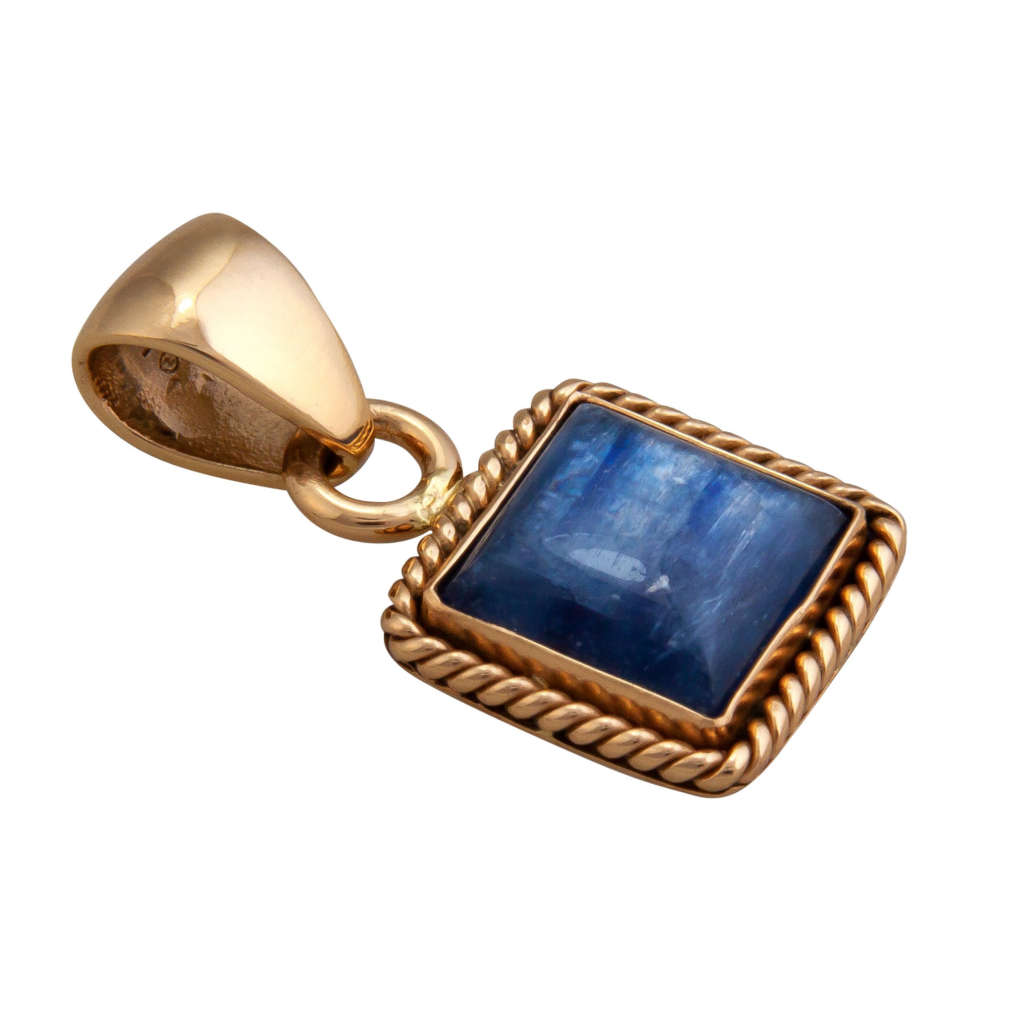 Charles Albert Jewelry - Alchemia Kyanite Square Pendant with Rope Edge - Side View