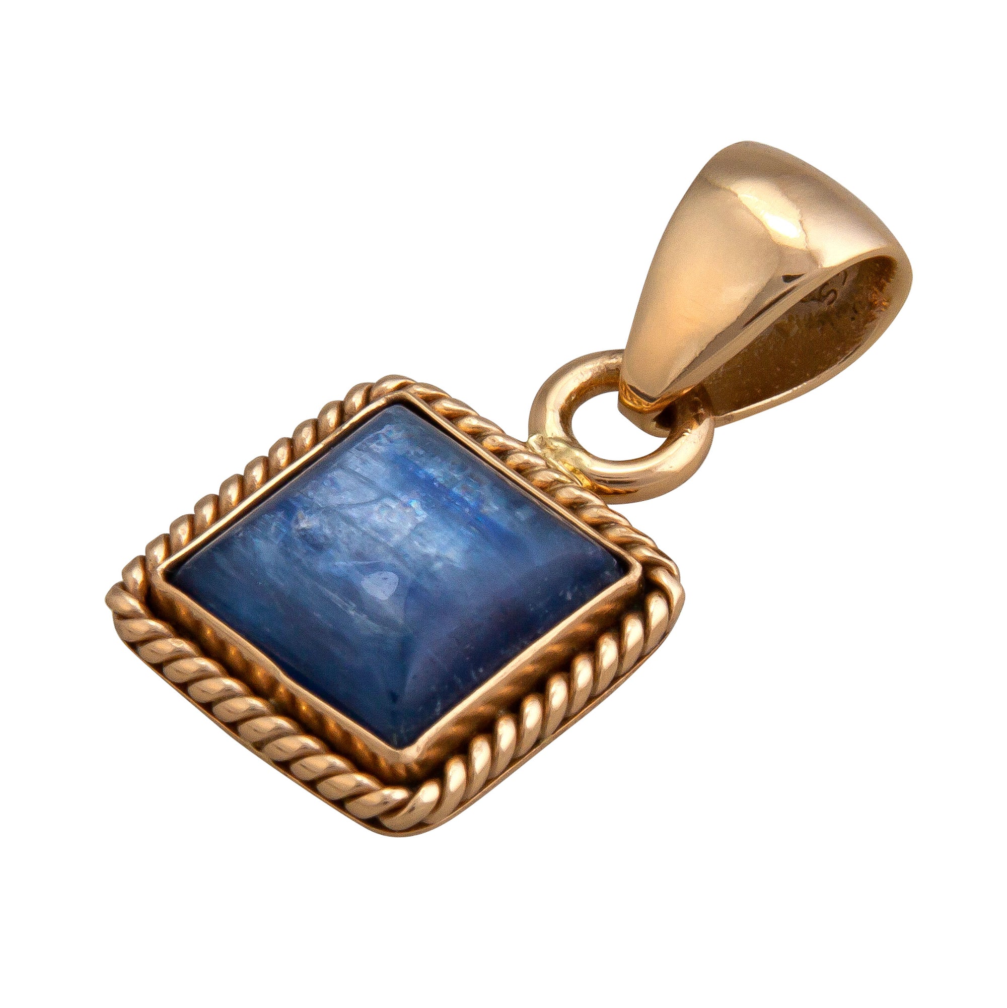 Charles Albert Jewelry - Alchemia Kyanite Square Pendant with Rope Edge - Side View