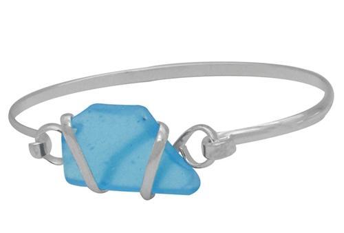 Charles Albert Jewelry - Aqua Pompano Beach Glass Bangle with Latch - Front View