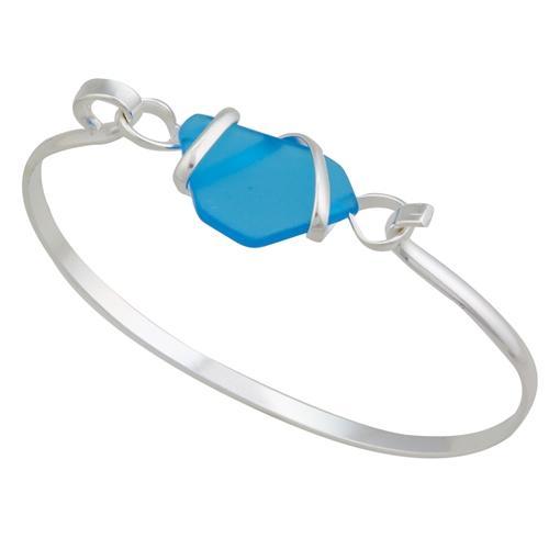 Charles Albert Jewelry - Blue Pompano Beach Glass Bangle with Latch - Front View
