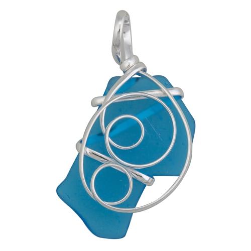 Charles Albert Jewelry - Blue Pompano Beach Glass Freeform Pendant - Front View