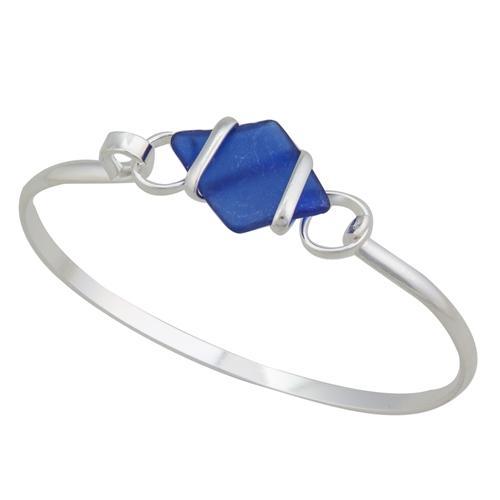 Charles Albert Jewelry - Cobalt Blue Pompano Beach Glass Bangle with Latch - Front View