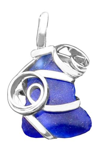 Charles Albert Jewelry - Cobalt Blue Pompano Beach Glass Freeform Pendant - Front View