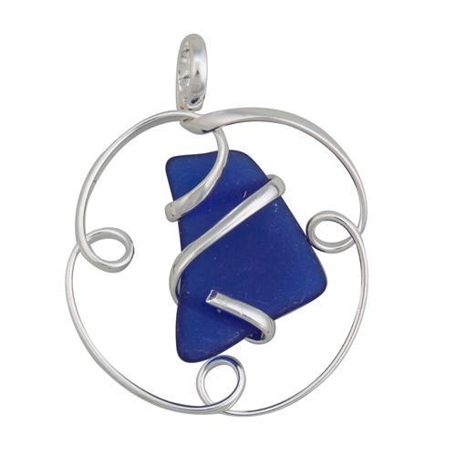 Charles Albert Jewelry - Cobalt Blue Pompano Beach Glass Freeform Pendant - Front View