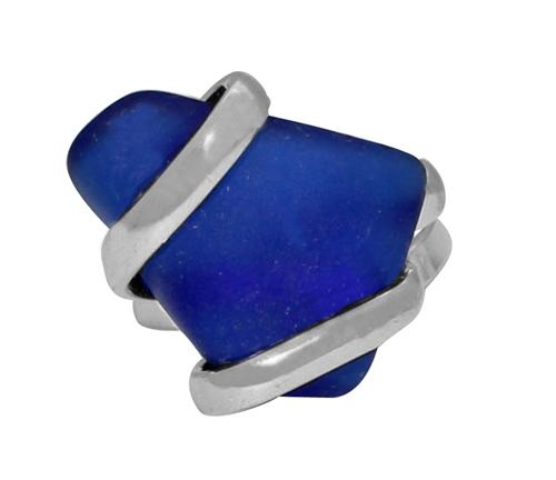 Charles Albert Jewelry - Cobalt Blue Pompano Beach Glass Freeform Ring - Front View