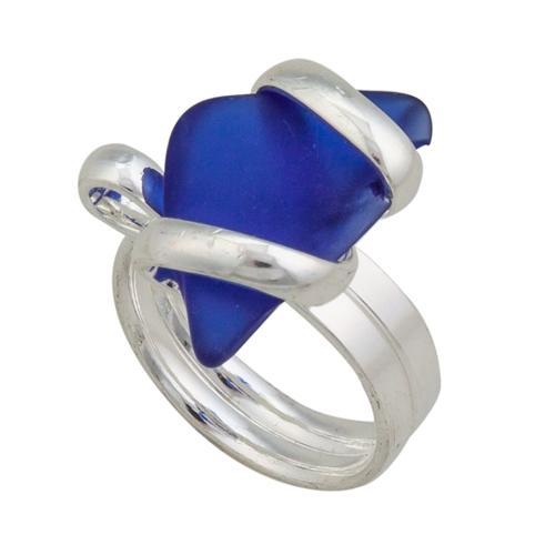 Charles Albert Jewelry - Cobalt Blue Pompano Beach Glass Freeform Ring - Front View