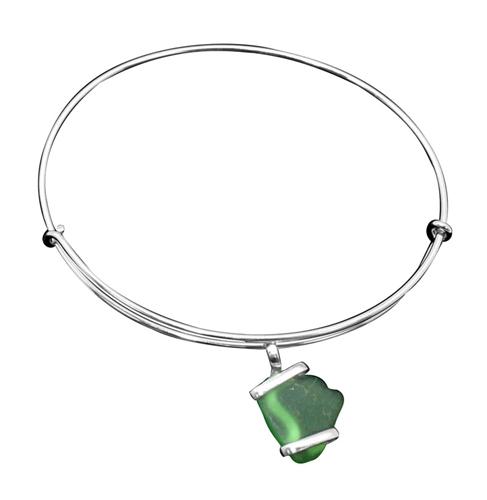 Charles Albert Jewelry - Green Pompano Beach Glass Adjustable Charm Bangle - Back View