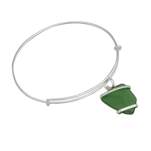Charles Albert Jewelry - Green Pompano Beach Glass Adjustable Charm Bangle - Front View