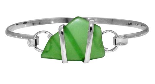 Charles Albert Jewelry - Green Pompano Beach Glass Freeform Bangle with Latch - Back View
