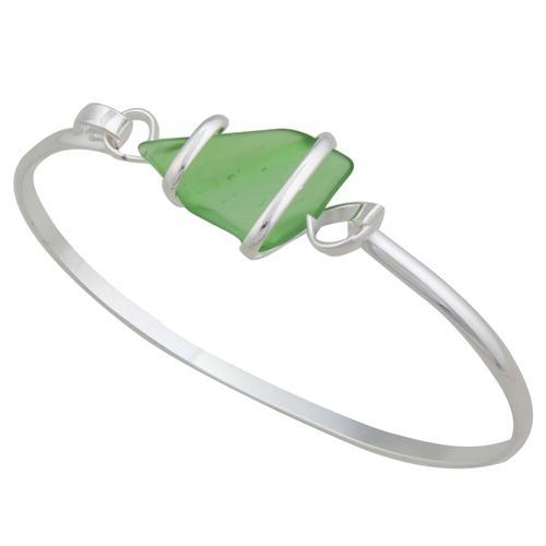 Charles Albert Jewelry - Green Pompano Beach Glass Freeform Bangle with Latch - Front View