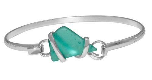 Charles Albert Jewelry - Mint Pompano Beach Glass Bangle with Latch - Front View