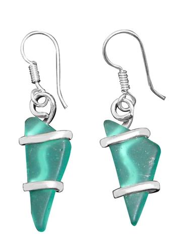 Charles Albert Jewelry - Mint Pompano Beach Glass Freeform Drop Earrings - Back View