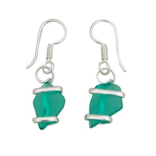 Charles Albert Jewelry - Mint Pompano Beach Glass Freeform Drop Earrings - Front View