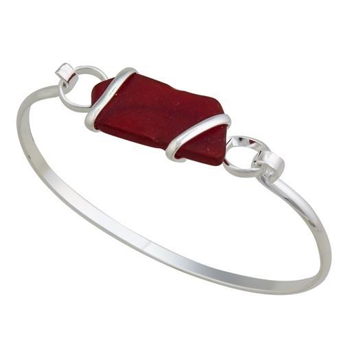 Charles Albert Jewelry - Red Pompano Beach Glass Bangle with Latch - Front View