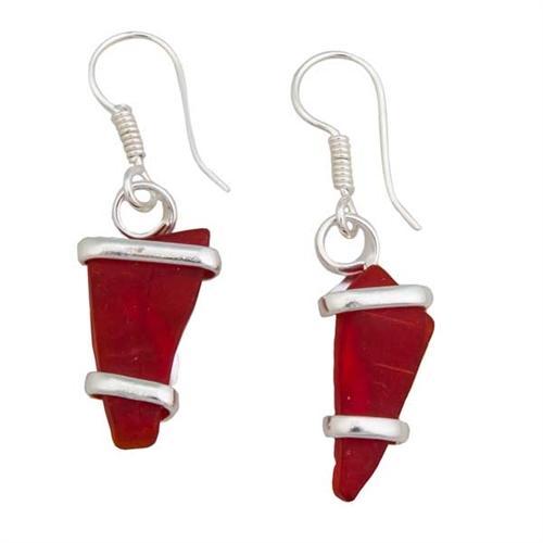 Charles Albert Jewelry - Red Pompano Beach Glass Freeform Drop Earrings - Front View