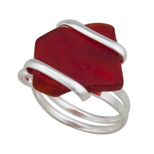 Charles Albert Jewelry - Red Pompano Beach Glass Freeform Ring - Front View