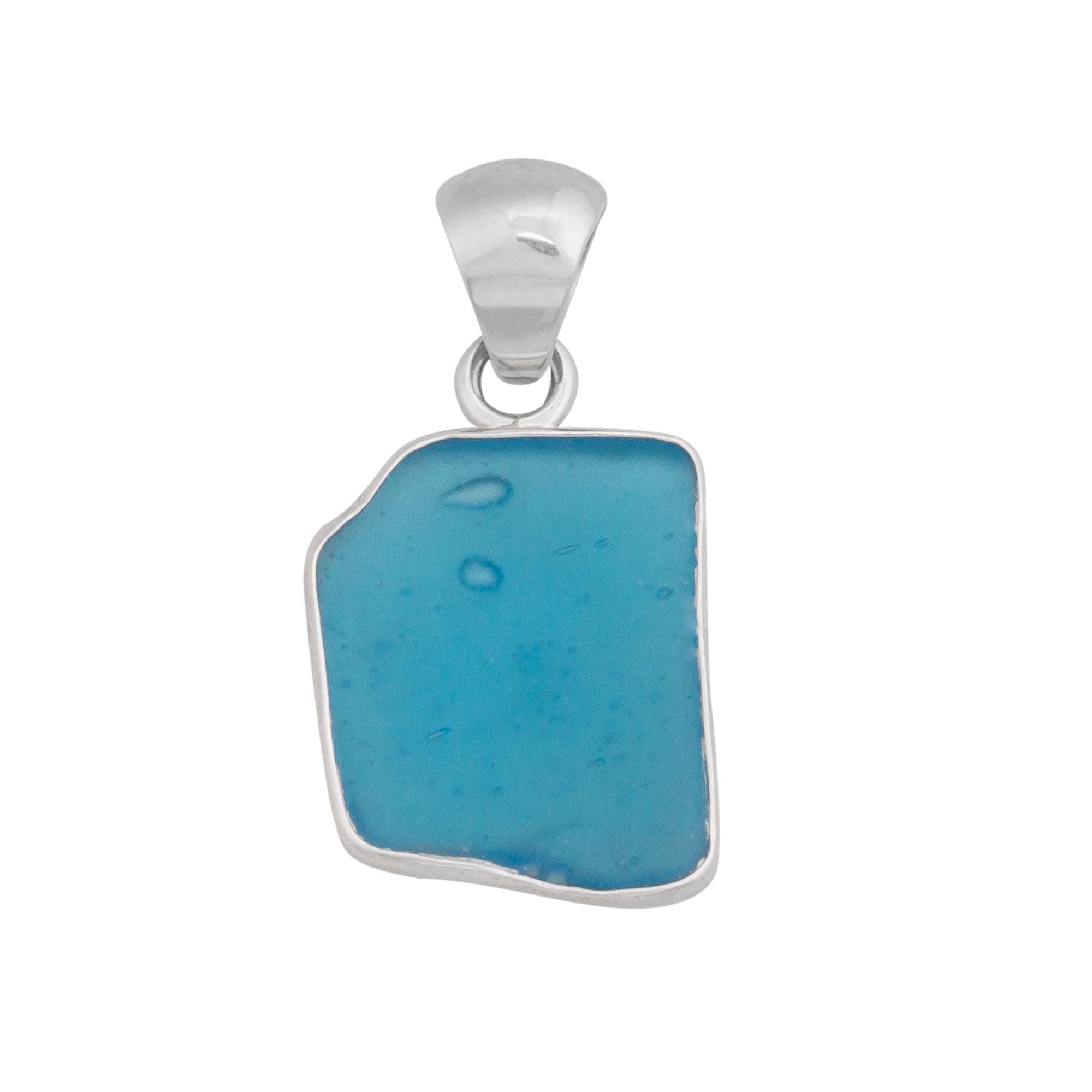 Sterling Silver Aqua Recycled Glass Pendant - Front View | Charles Albert Jewelry