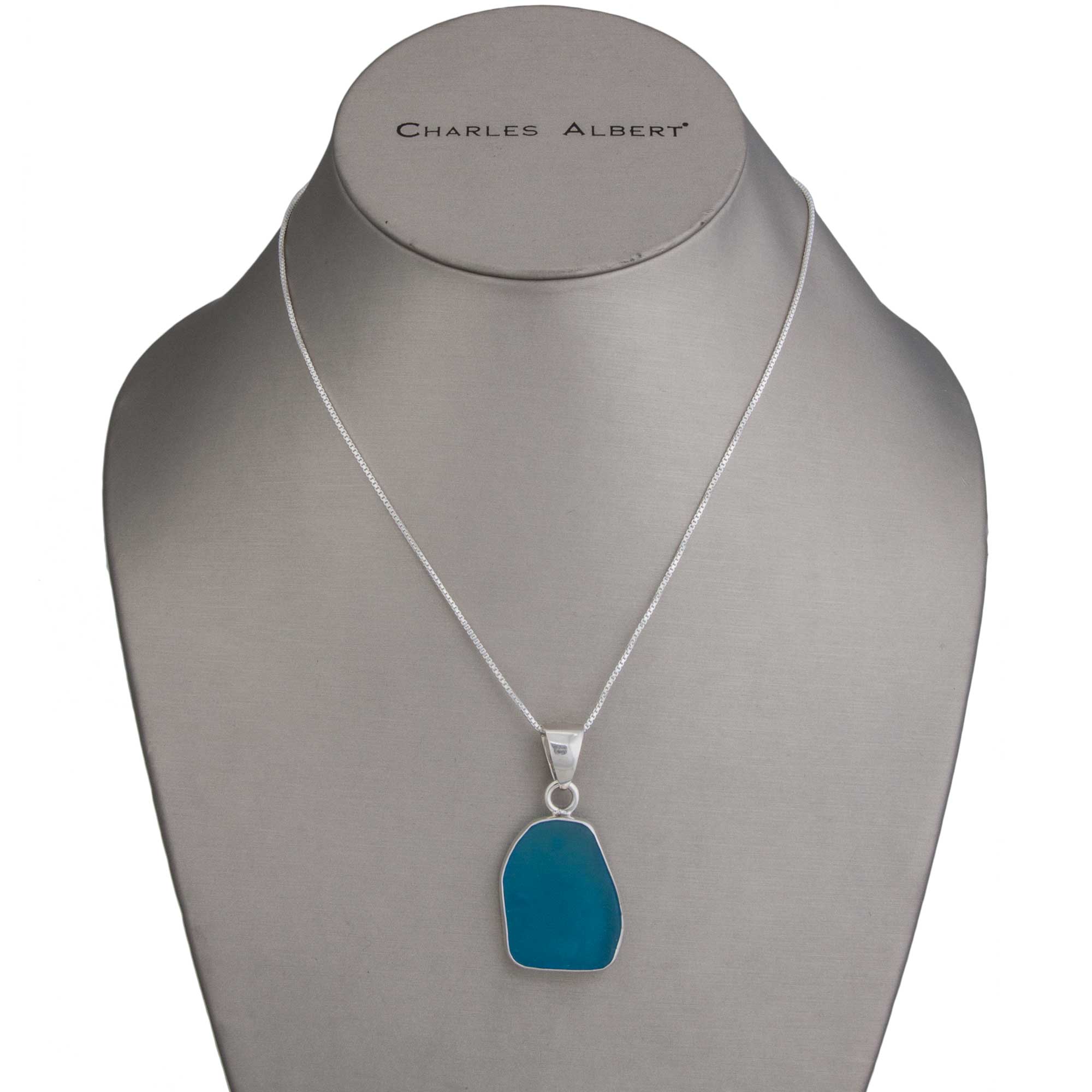 Sterling Silver Aqua Recycled Glass Pendant | Charles Albert Jewelry
