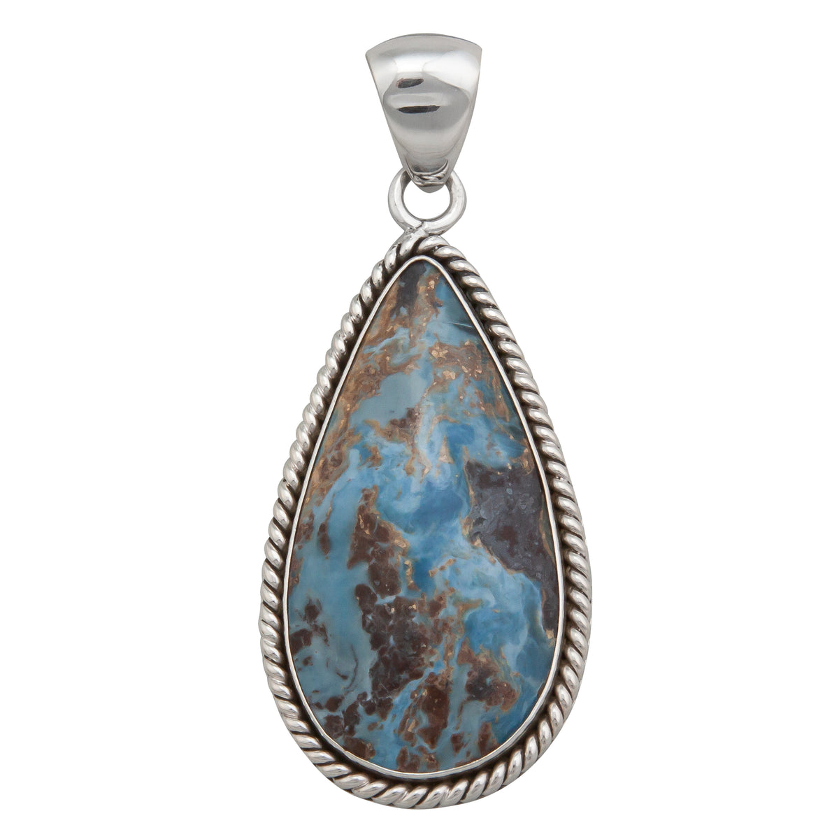 Charles Albert Jewelry - Sterling Silver Aztec Lapis Teardrop Rope Pendant - Front View