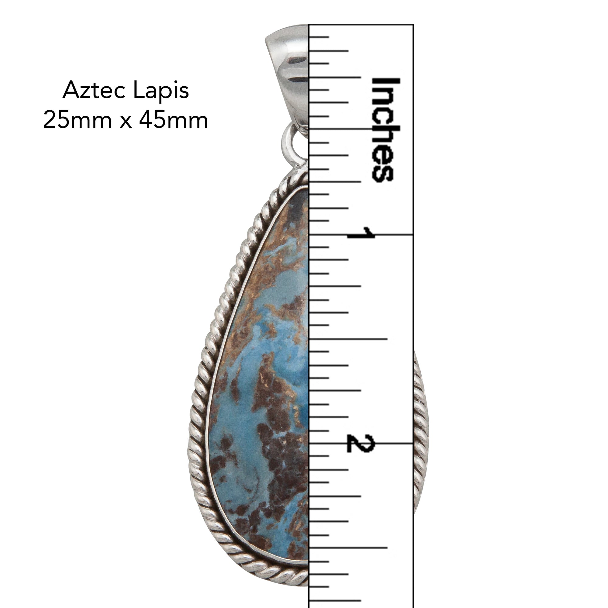 Charles Albert Jewelry - Sterling Silver Aztec Lapis Teardrop Rope Pendant - Measurements
