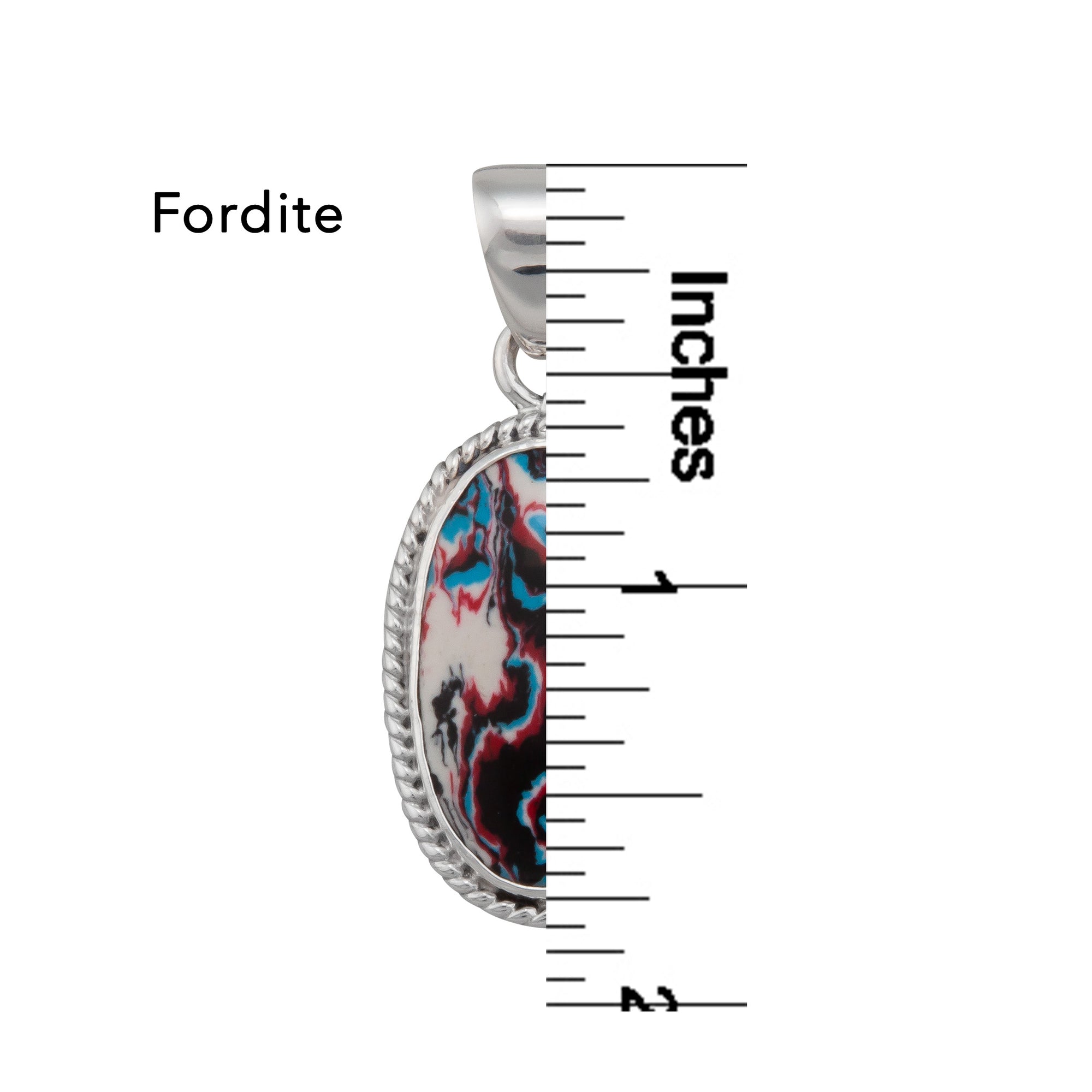 Charles Albert Jewelry - Sterling Silver Blue Fordite Oval Rope Pendant - Measurements