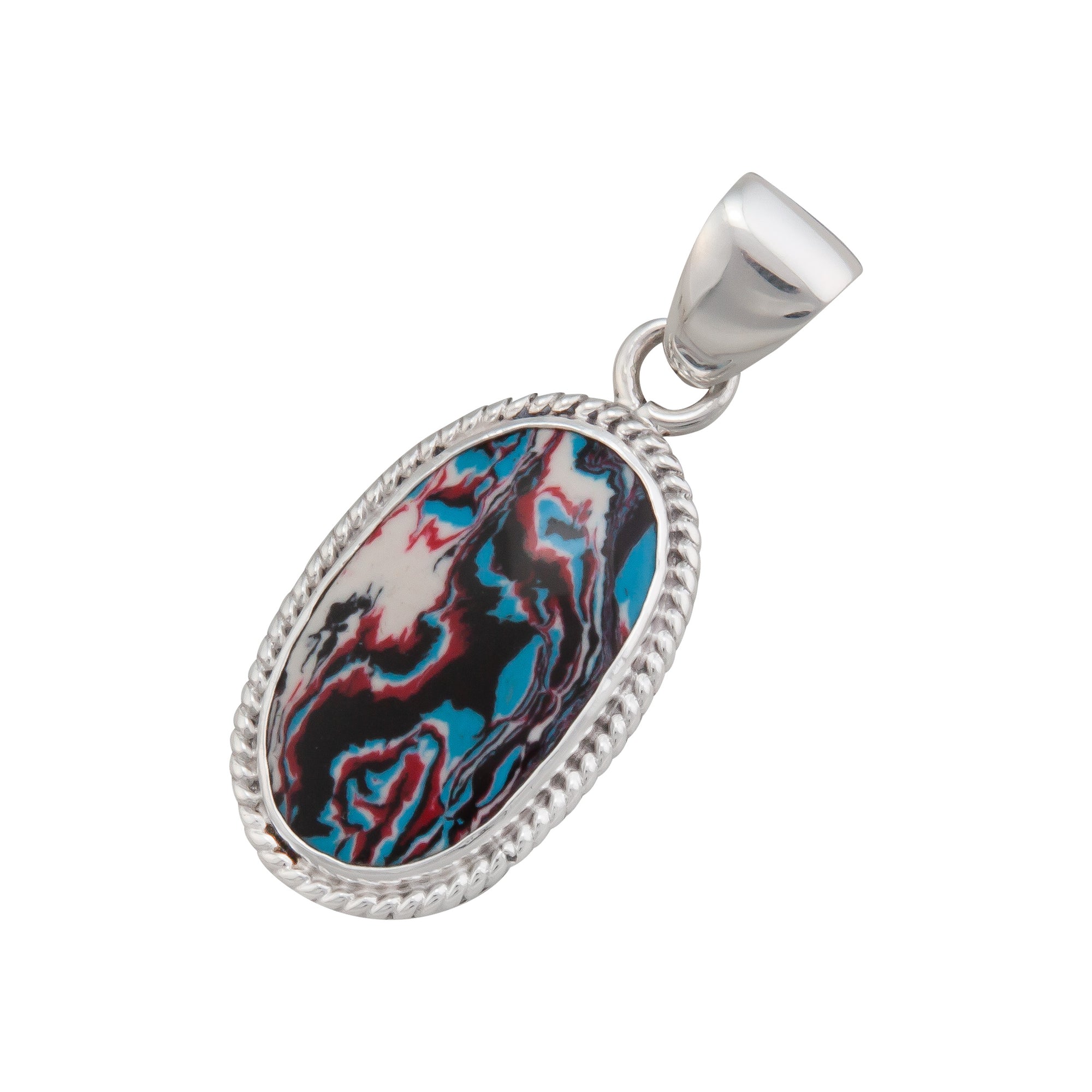Charles Albert Jewelry - Sterling Silver Blue Fordite Oval Rope Pendant