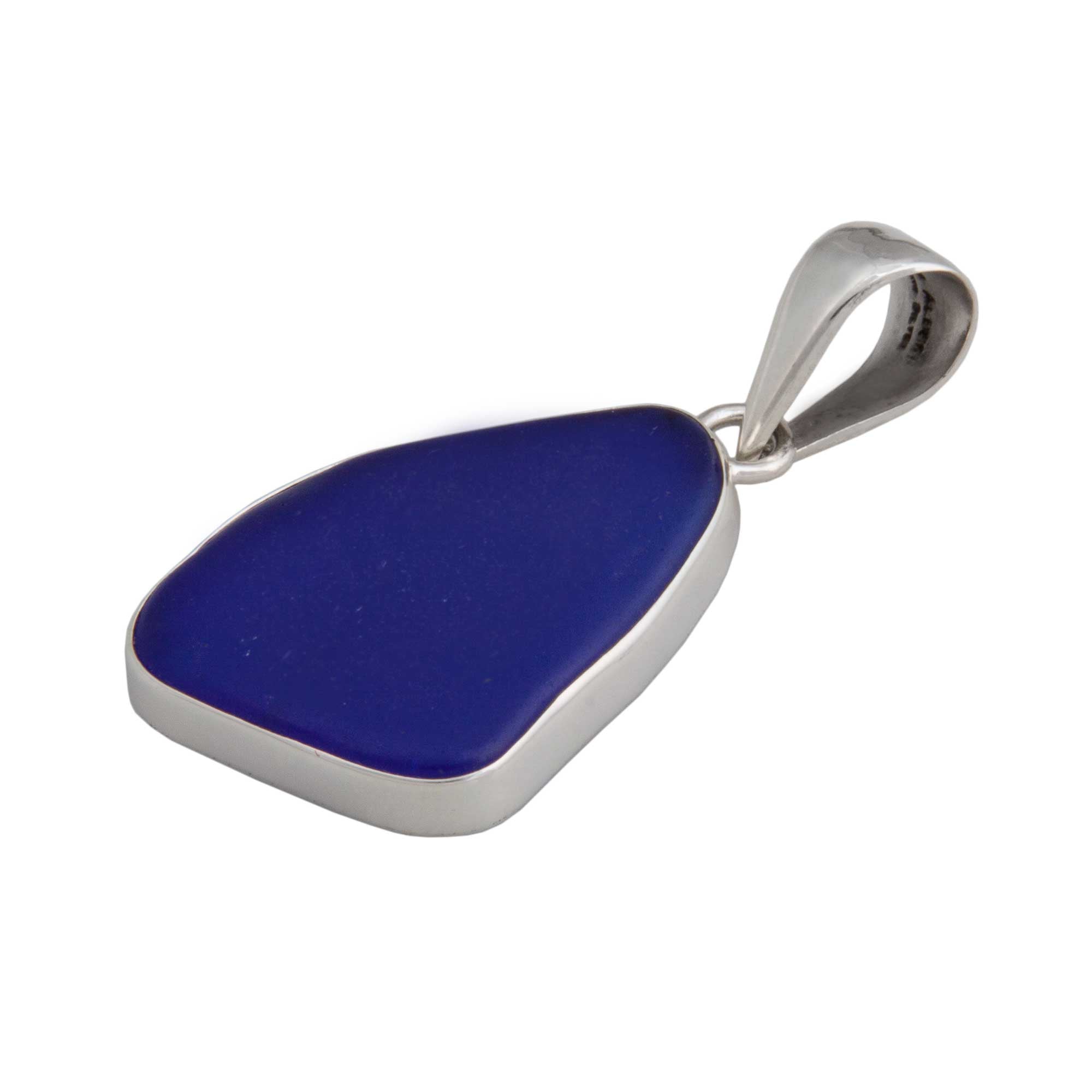 Charles Albert Jewelry - Sterling Silver Cobalt Blue Recycled Glass Pendant - Side View