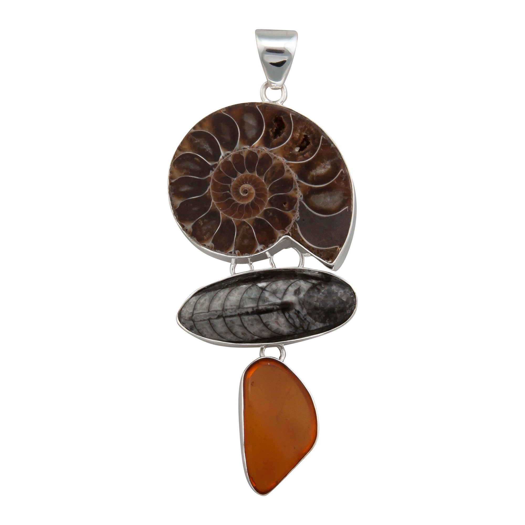 Charles Albert Jewelry - Sterling Silver Fossil Triple Pendant - Front View