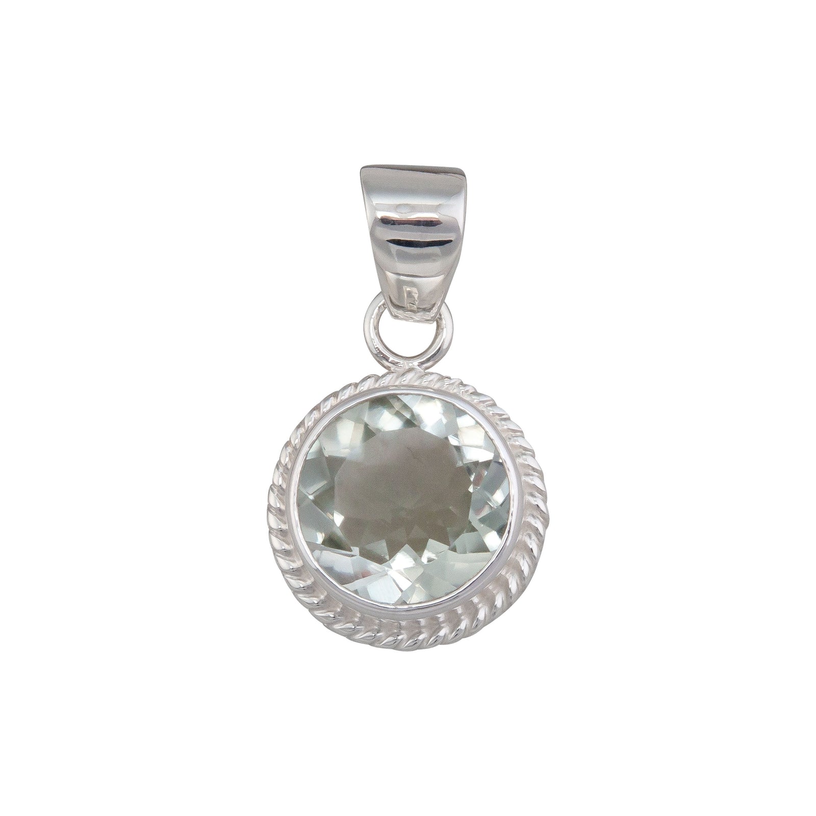 Charles Albert Jewelry - Sterling Silver Green Amethyst Round Rope Pendant - Front View