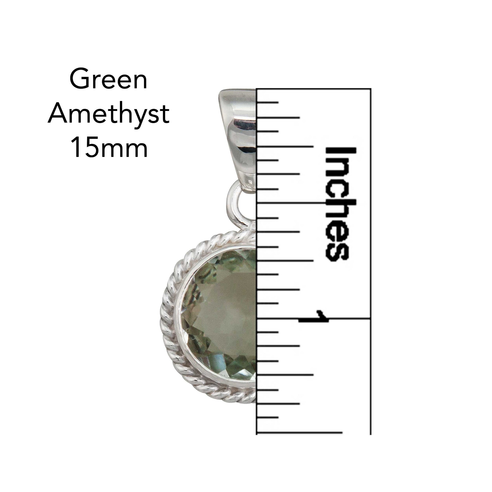 Charles Albert Jewelry - Sterling Silver Green Amethyst Round Rope Pendant - Measurements