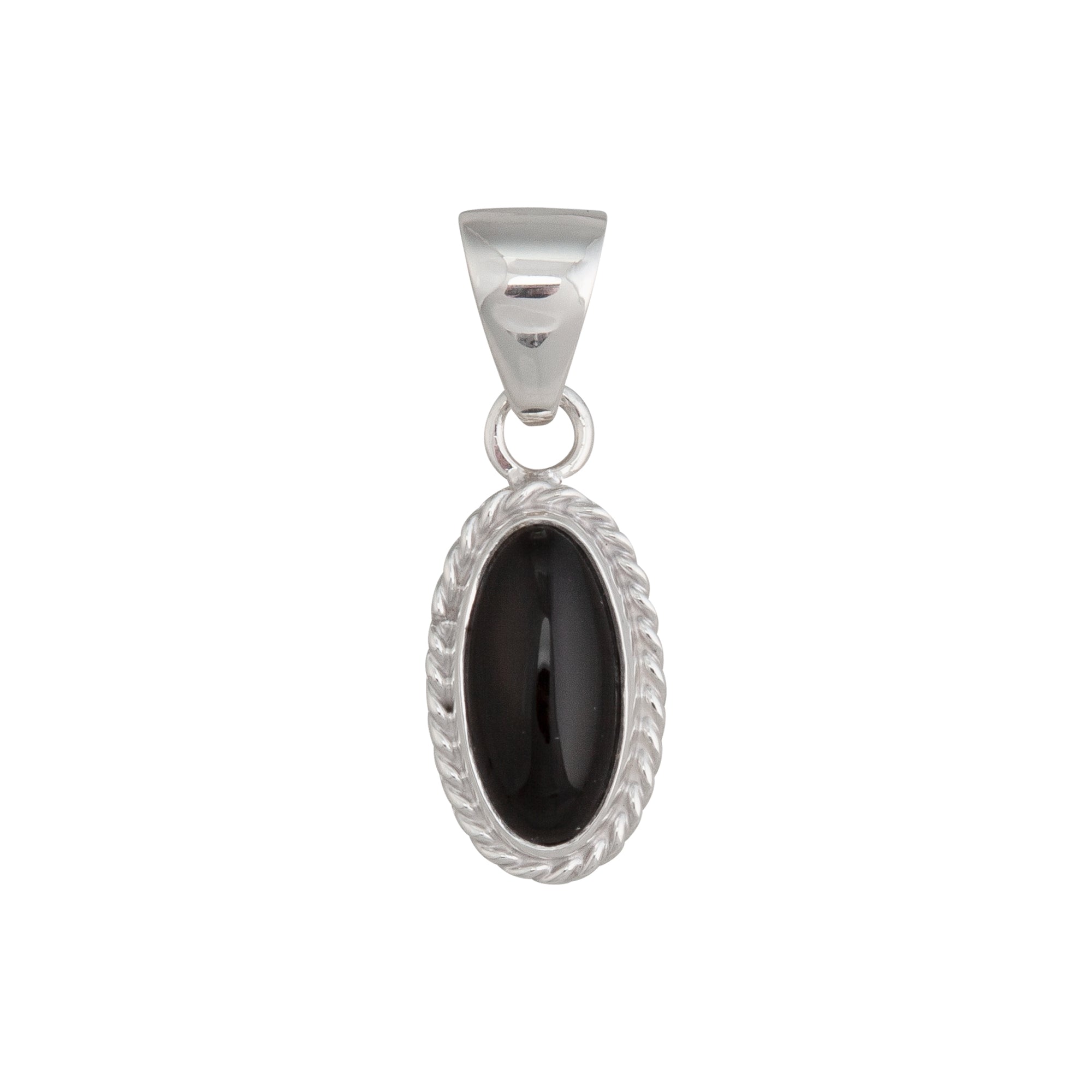 Charles Albert Jewelry - Sterling Silver Onyx Pendant with Rope Edge - Front View