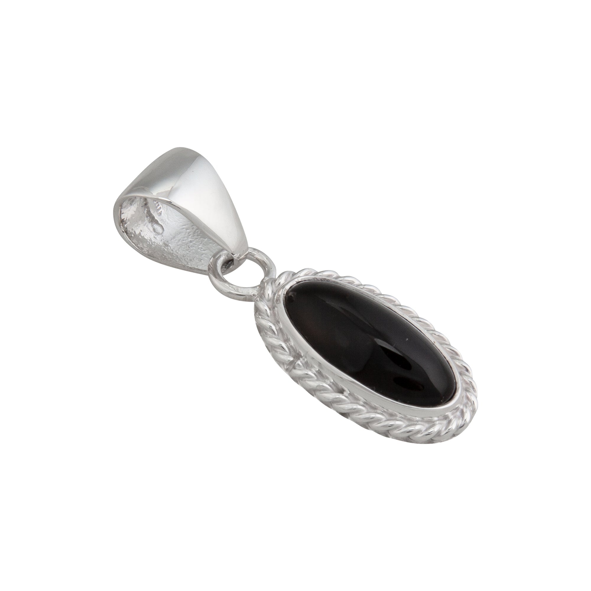 Charles Albert Jewelry - Sterling Silver Onyx Pendant with Rope Edge - Front View