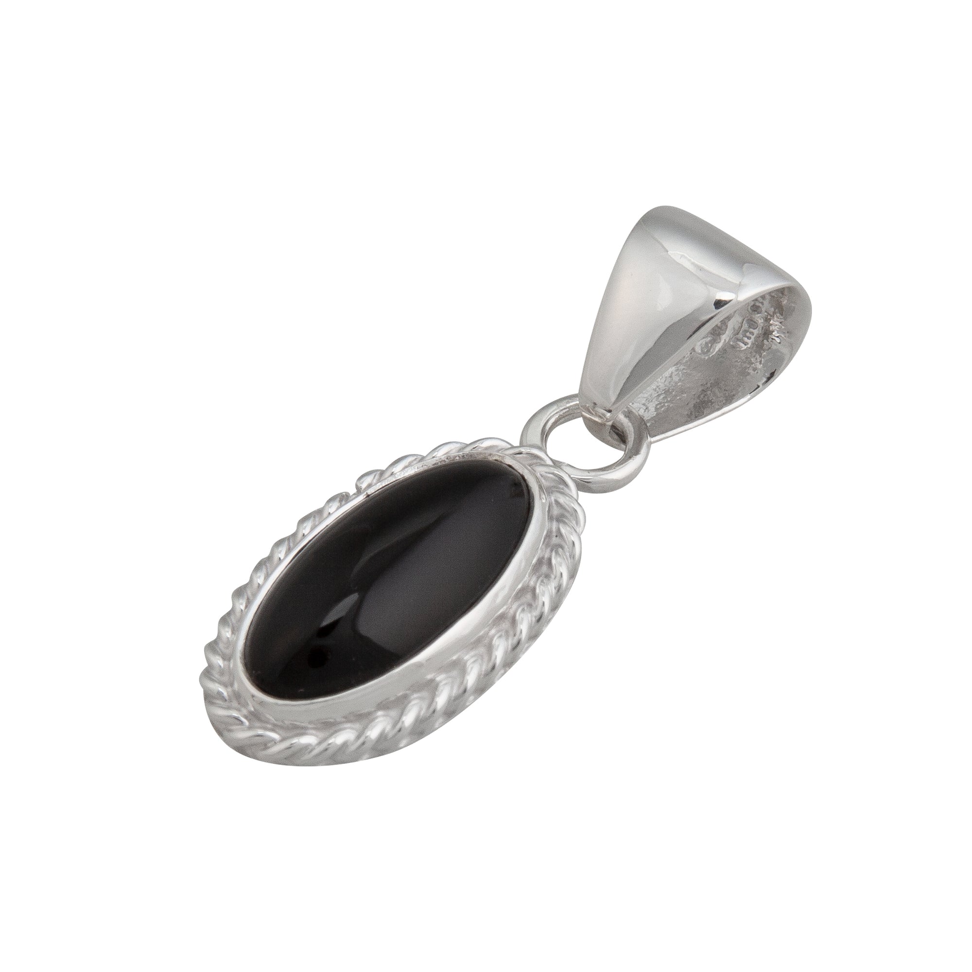 Charles Albert Jewelry - Sterling Silver Onyx Pendant with Rope Edge - Side View