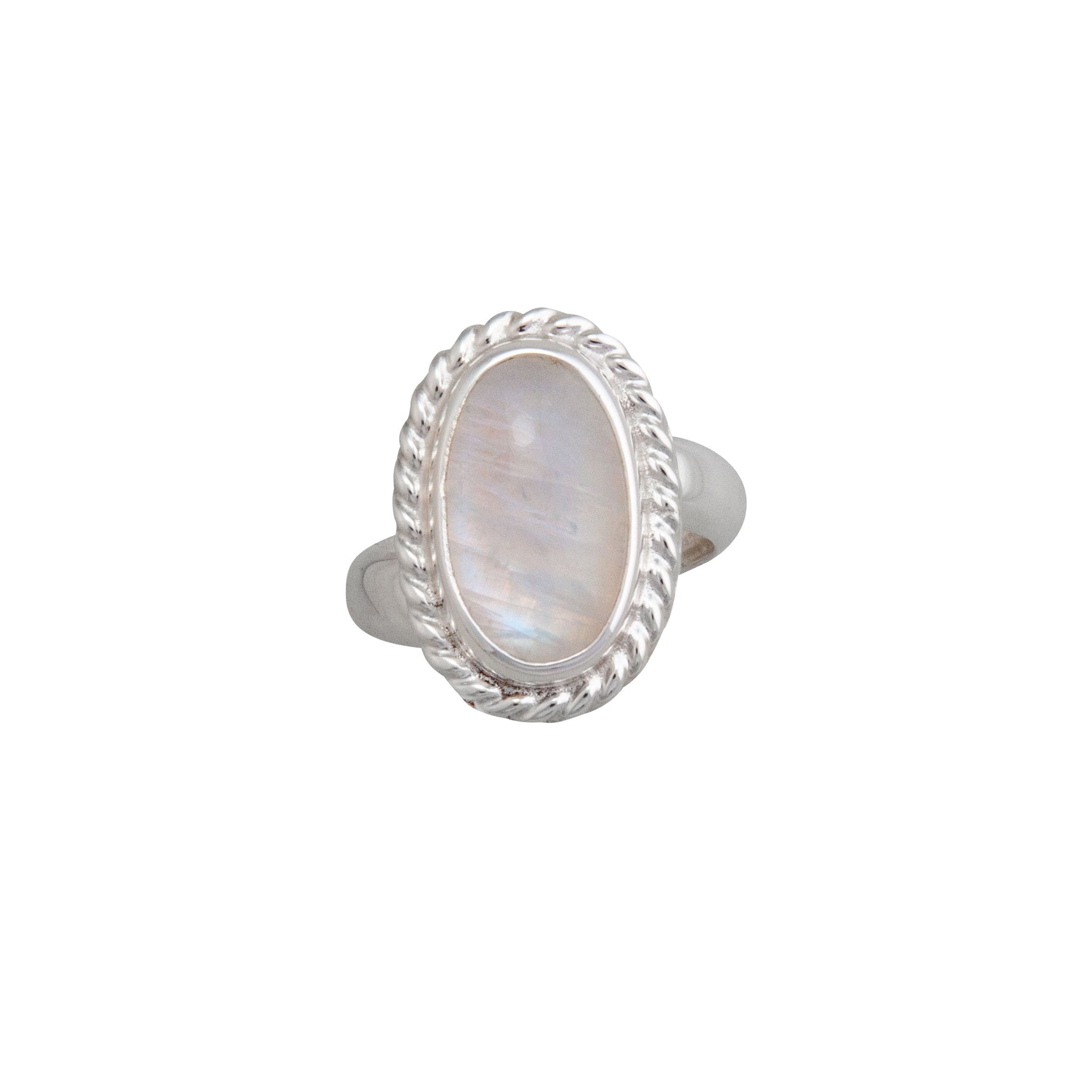 Charles Albert Jewelry - Sterling Silver Rainbow Moonstone Oval Rope Ring