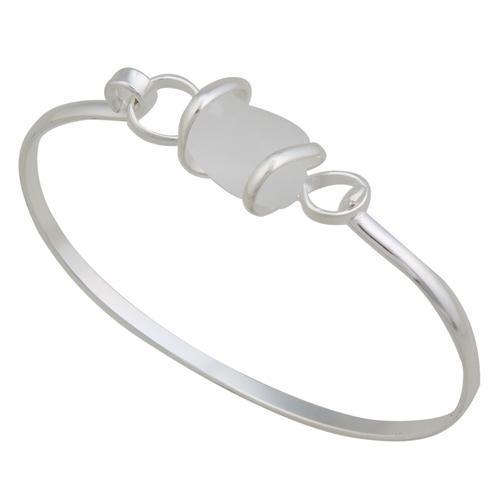 Charles Albert Jewelry - White Pompano Beach Glass Bangle with Latch - Front View