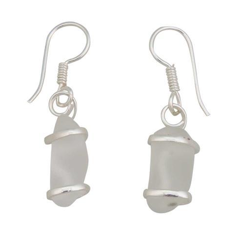 Charles Albert Jewelry - White Pompano Beach Glass Freeform Drop Earrings - Front View