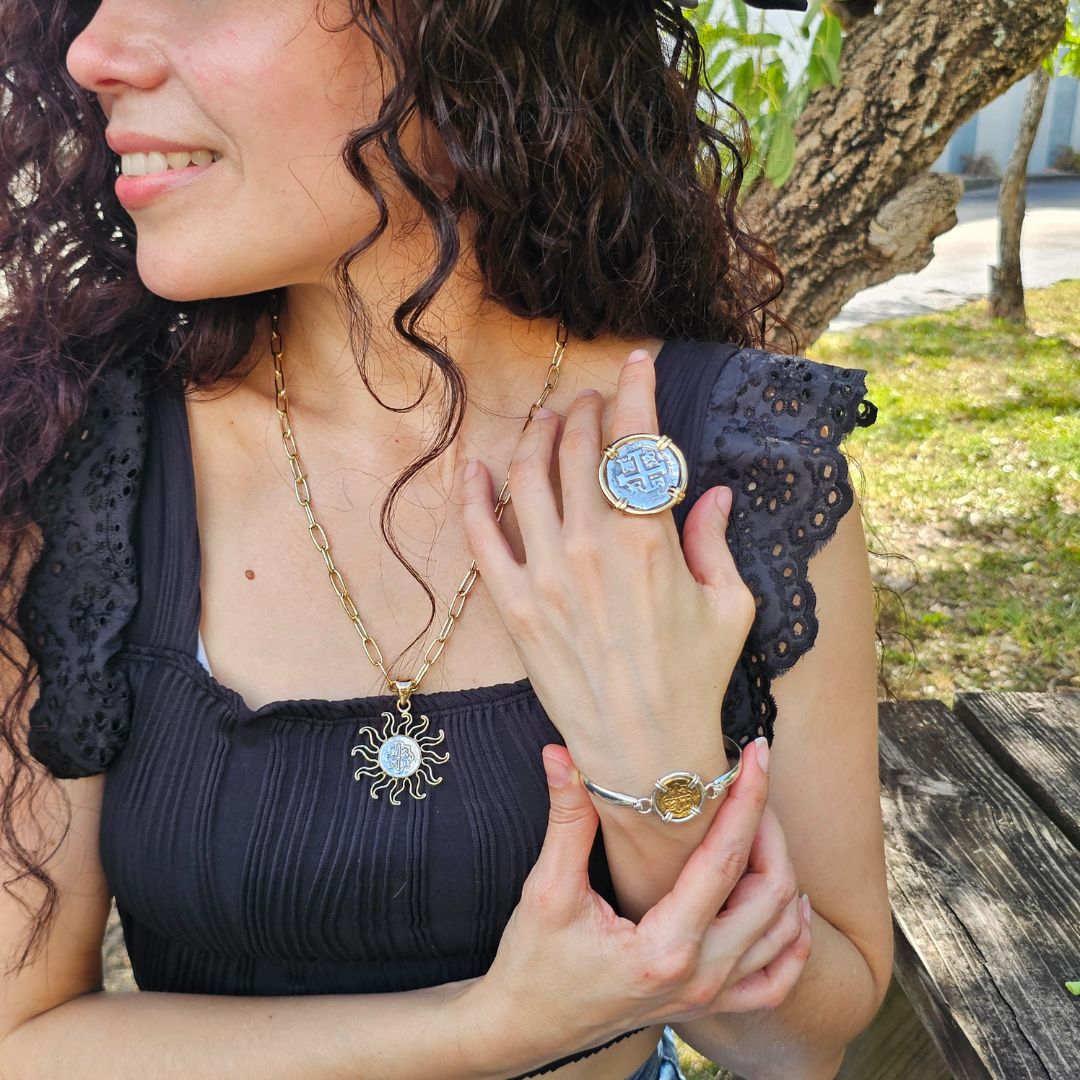 Sterling Silver and Alchemia Spanish Sun Coin Pendant | Charles Albert Jewelry