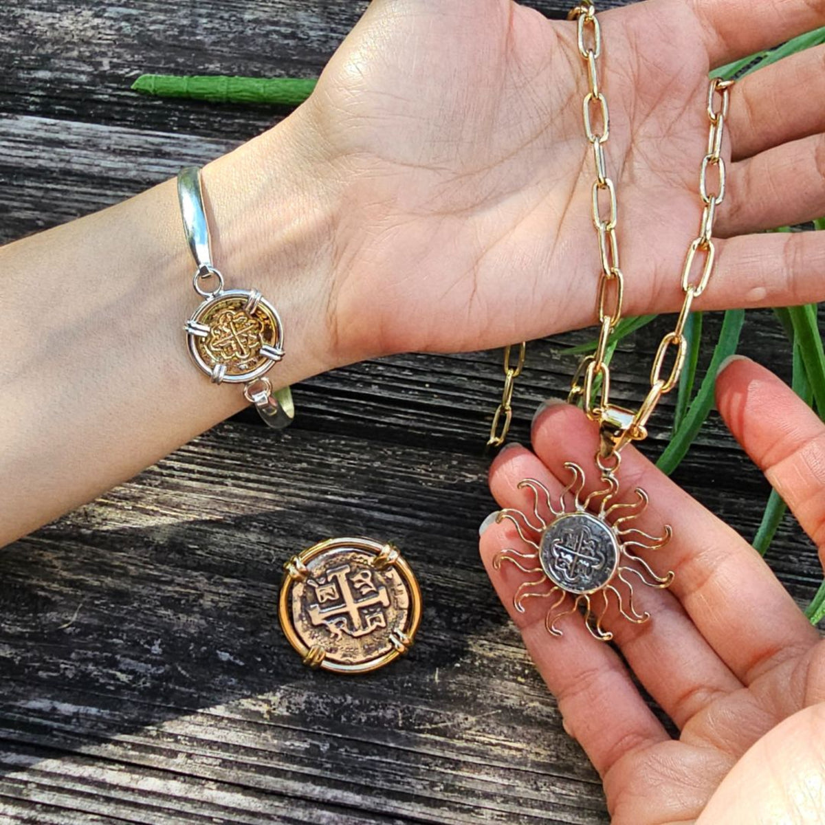 Sterling Silver and Alchemia Spanish Sun Coin Pendant | Charles Albert Jewelry