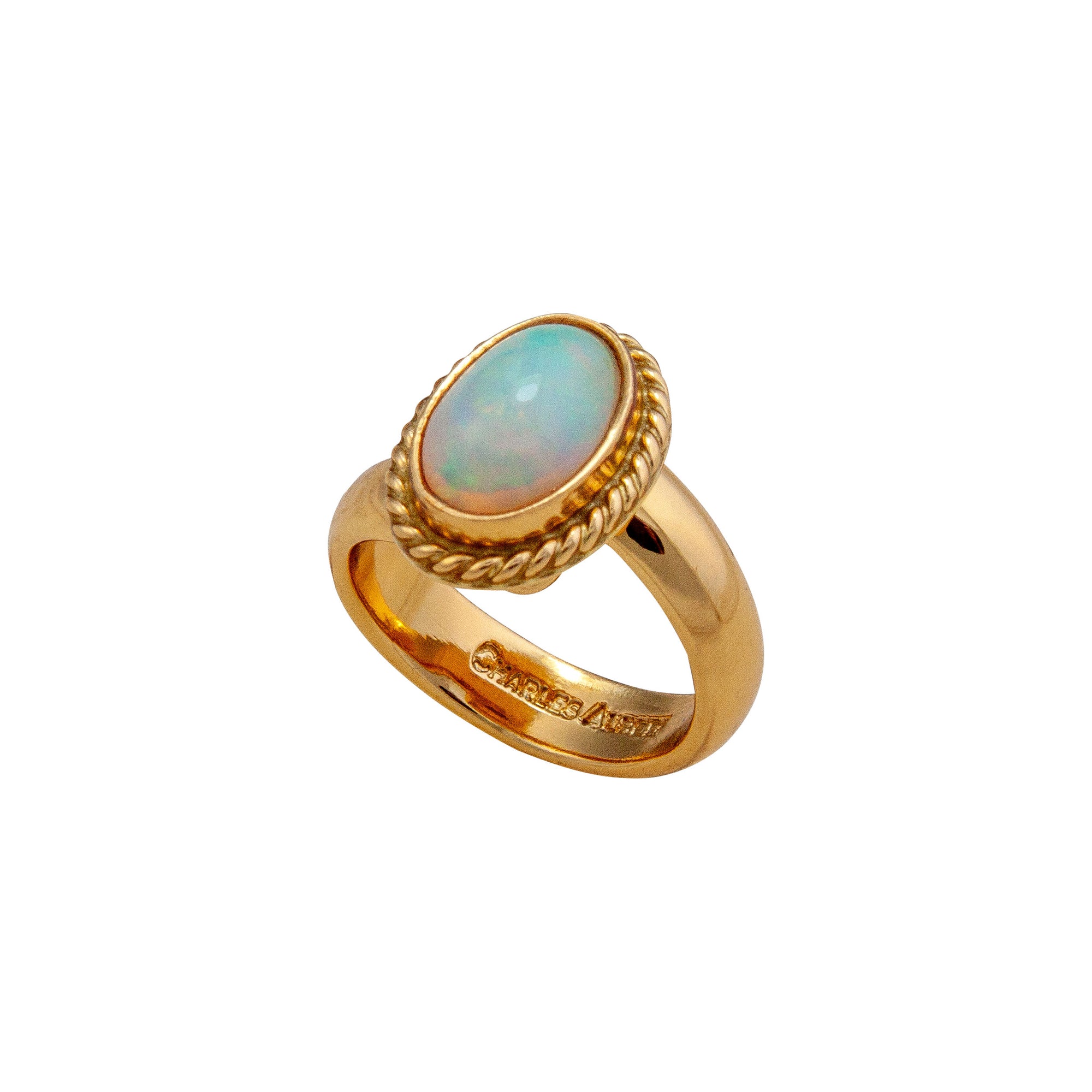Alchemia Oval Ethiopian Opal Adjustable Ring  with Rope Detail | Charles Albert Jewelry