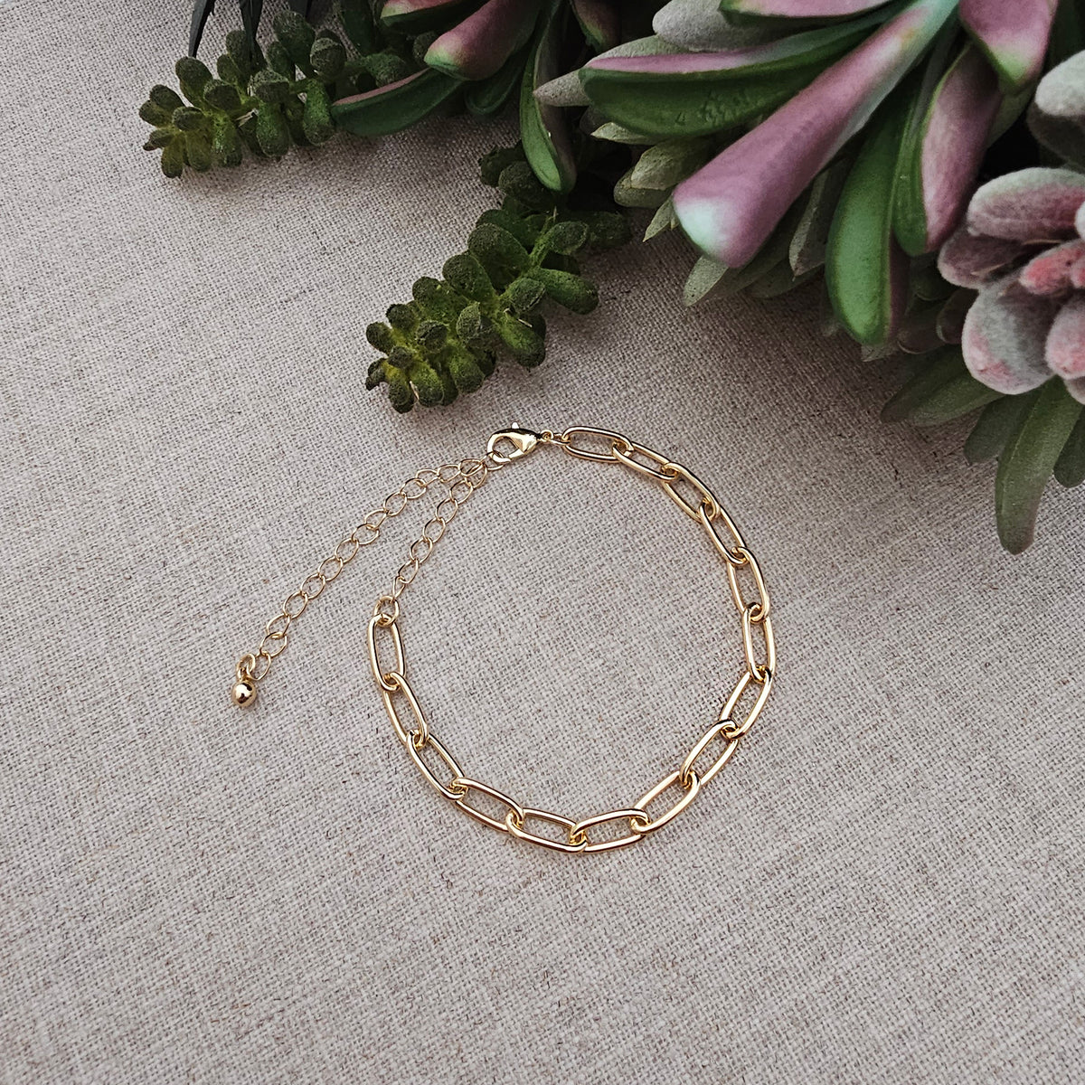 Gold Tone Base Metal Paperclip Bracelet w/Extender | Charles Albert Jewelry