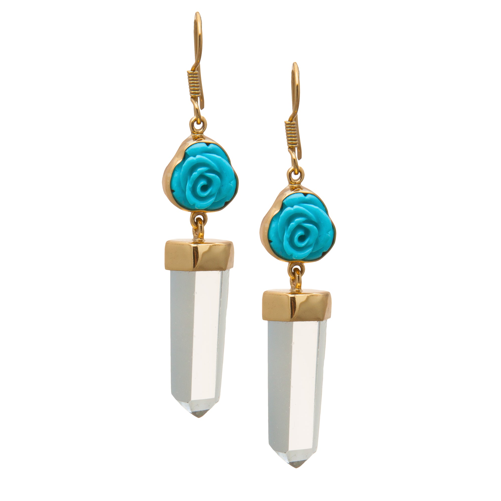 Alchemia Blue Rose and Clear Quartz Point Drop Earrings | Charles Albert Jewelry