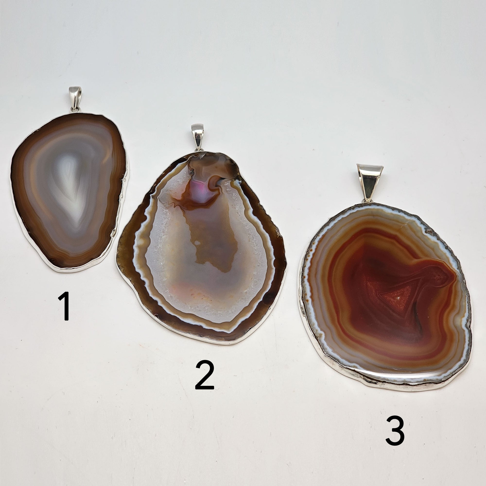 Larger Sterling Silver Brown/Nude Agate Slice Pendant