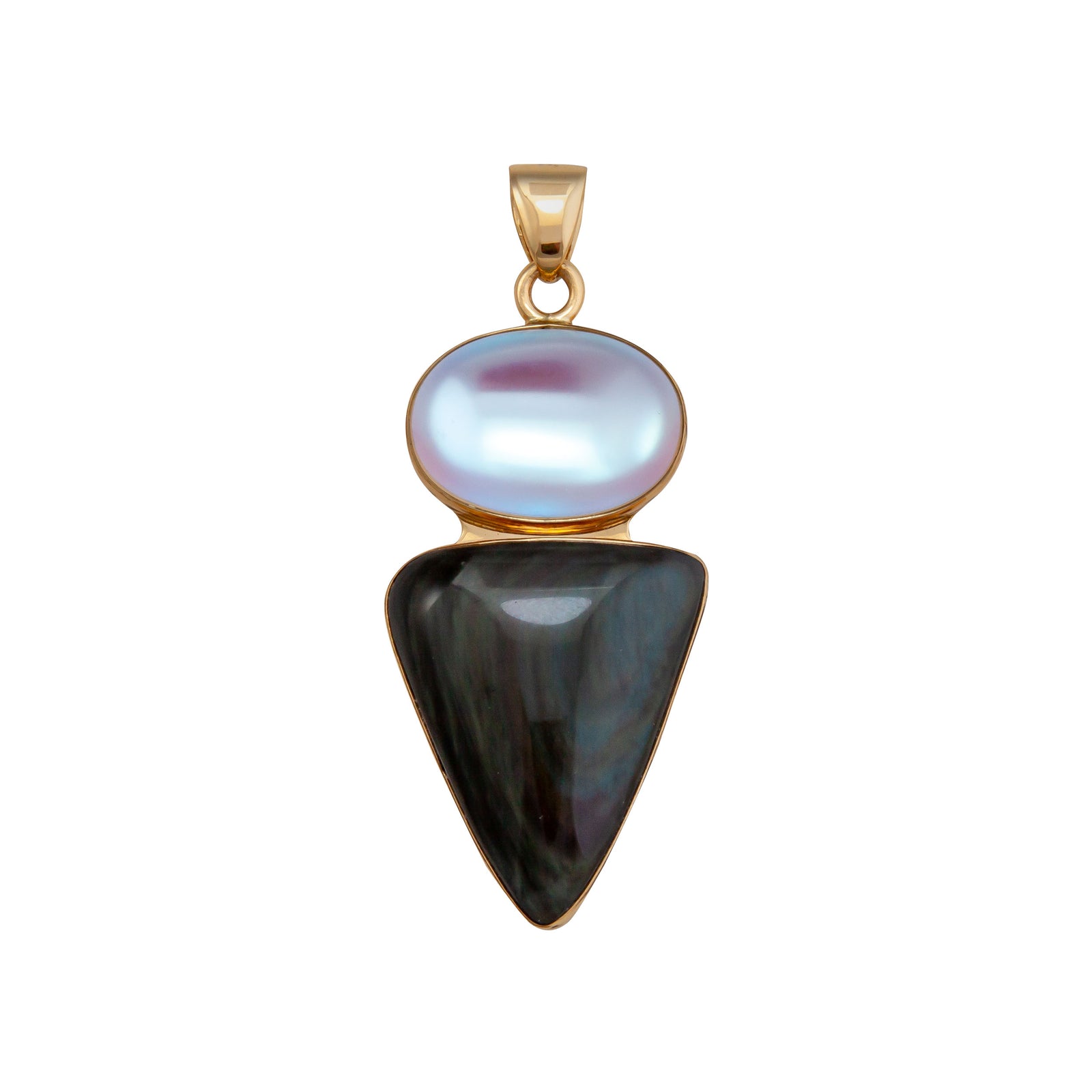 Alchemia Luminite and Rainbow Obsidian Double Pendant | Charles Albert Jewelry